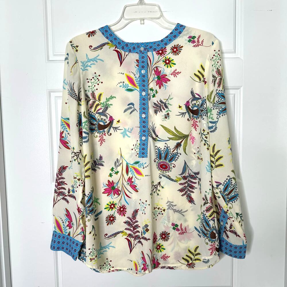 Talbots Womens Large LS Cream Floral Popover Tunic Blouse Career Casual - Picture 9 of 9